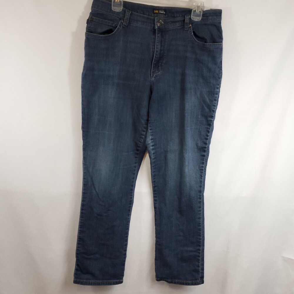 Lee Dark Blue Wash Womens Relaxed Fit Straight Leg Jeans Sz 14 Medium